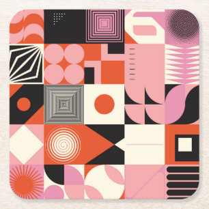 Scandinavian Geometric: Colourful Artwork Pattern Square Paper Coaster