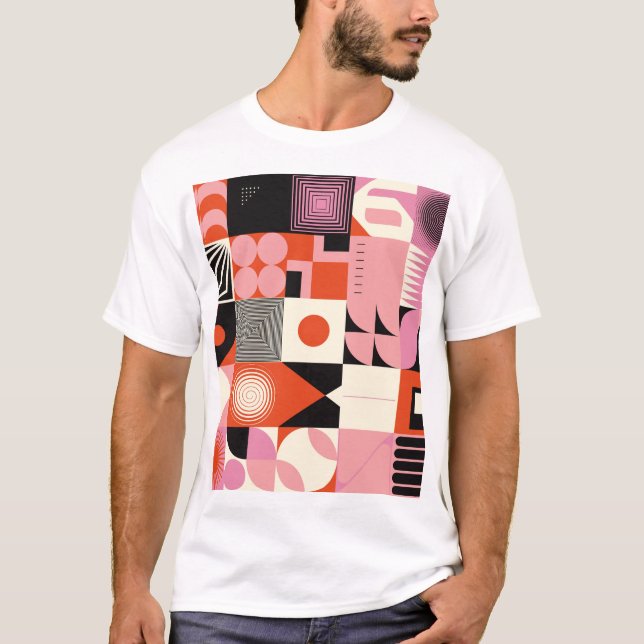 Scandinavian Geometric: Colourful Artwork Pattern T-Shirt (Front)