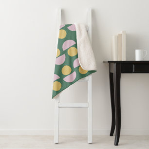 Scandinavian Geometric Floral Pattern in Green Sherpa Blanket