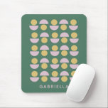 Scandinavian Geometric Green Floral Personalised Mouse Mat<br><div class="desc">A Scandinavian style geometric floral pattern of shapes in mustard yellow and lilac on a pretty green background,  personalised with your name.</div>