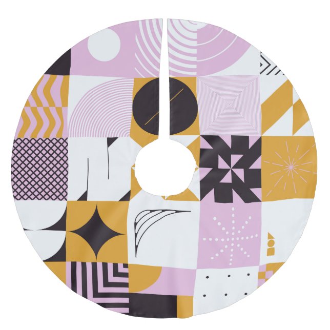 Scandinavian Geometric: Hand-Drawn Artwork. Brushed Polyester Tree Skirt (Front)