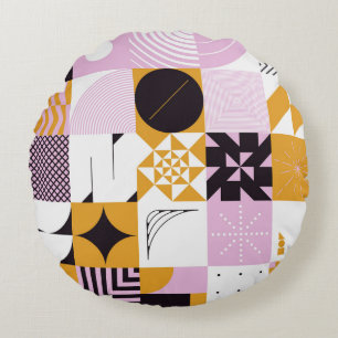 Scandinavian Geometric: Hand-Drawn Artwork. Round Cushion