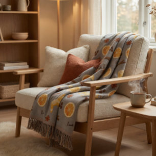 Scandinavian Gingerbread & Citrus Holiday  Throw Blanket