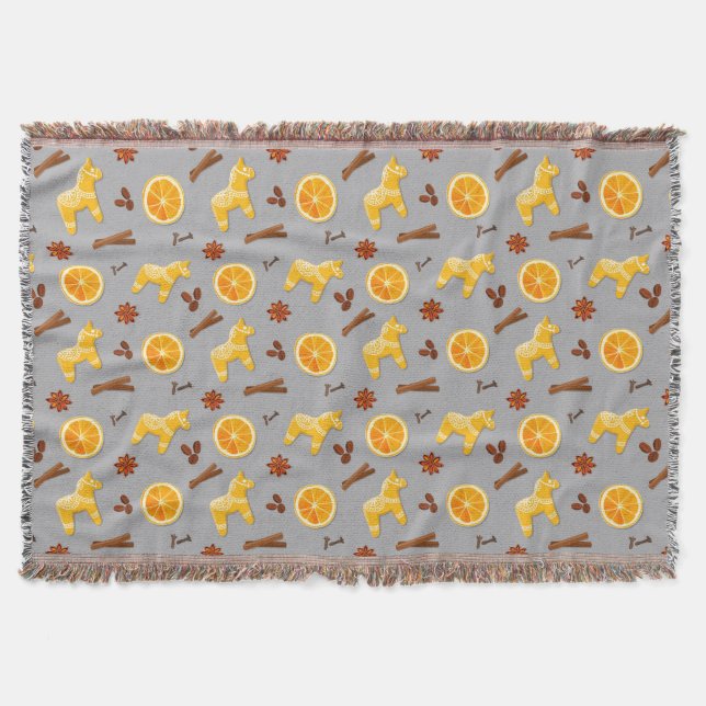 Scandinavian Gingerbread & Citrus Holiday  Throw Blanket (Front)