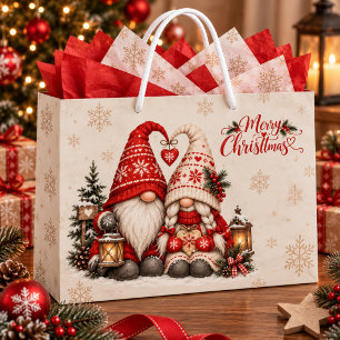 Scandinavian Gnome Couple Cosy Nordic Christmas Large Gift Bag