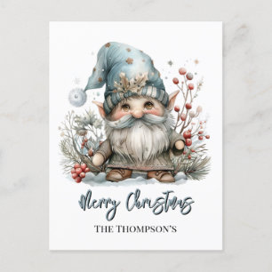 Scandinavian Gnome in Baby Blue Christmas  Postcard