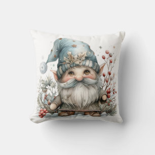 Scandinavian Gnome in Baby Blue Watercolor Cushion