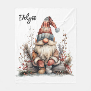 Scandinavian Gnome Sitting on a Log Custom Fleece Blanket