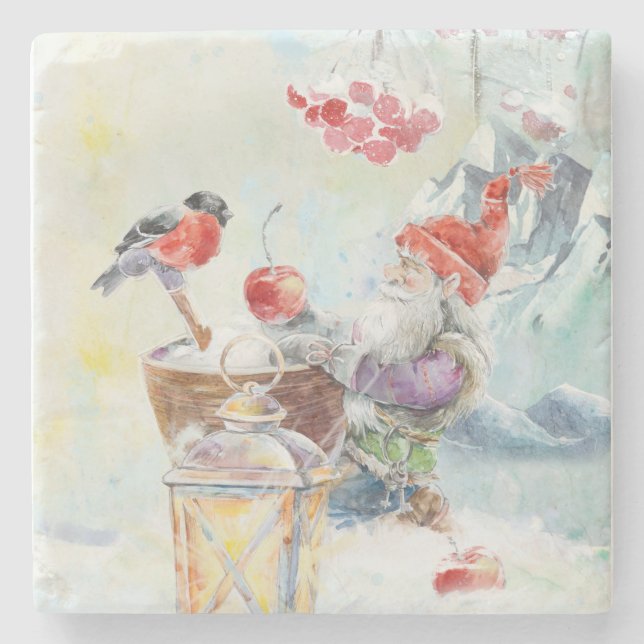 Scandinavian gnome stone coaster (Front)