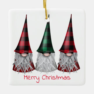 Scandinavian Gnomes in Buffalo Plaid Ornament