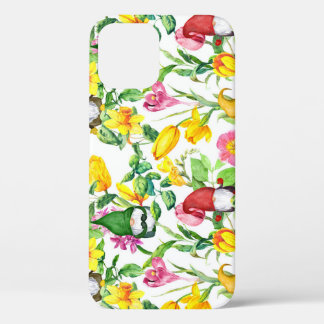 Scandinavian gnomes: spring floral watercolor. iPhone 12 case