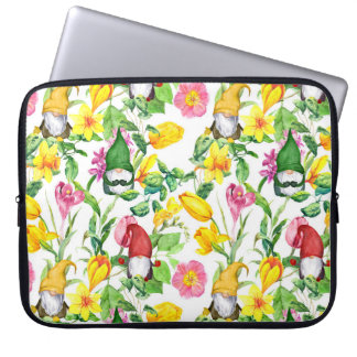 Scandinavian gnomes: spring floral watercolor. laptop sleeve