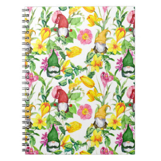 Scandinavian gnomes: spring floral watercolor. notebook