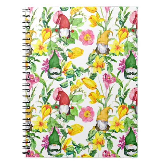 Scandinavian gnomes: spring floral watercolor. notebook (Front)