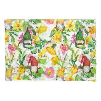 Scandinavian gnomes: spring floral watercolor. pillowcase