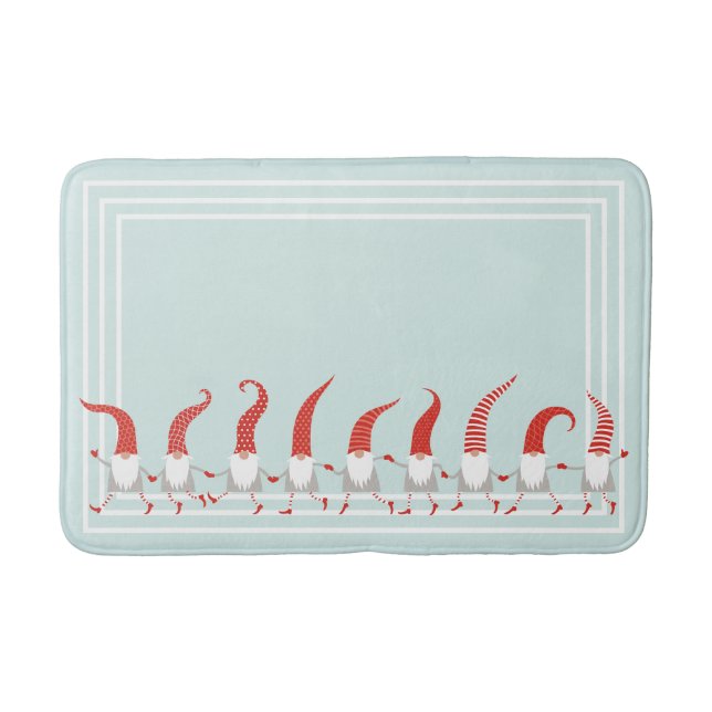 Scandinavian Gnomes Whimsical Christmas Holiday Bath Mat (Front)