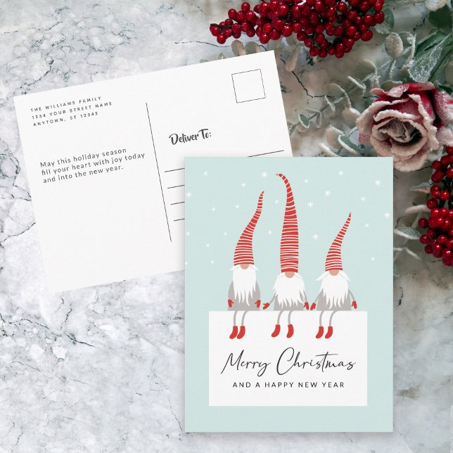 Scandinavian Gnomes Wish You a Merry Christmas Postcard (Creator Uploaded)