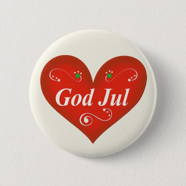 Scandinavian God Jul Christmas Heart 6 Cm Round Badge (Front)
