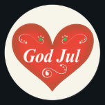 Scandinavian God Jul Christmas Heart Classic Round Sticker<br><div class="desc">Traditional Scandinavian folk art heart with holiday greeting saying God Jul! which is Swedish for Merry Christmas.  From Scandinavian Gifts.</div>