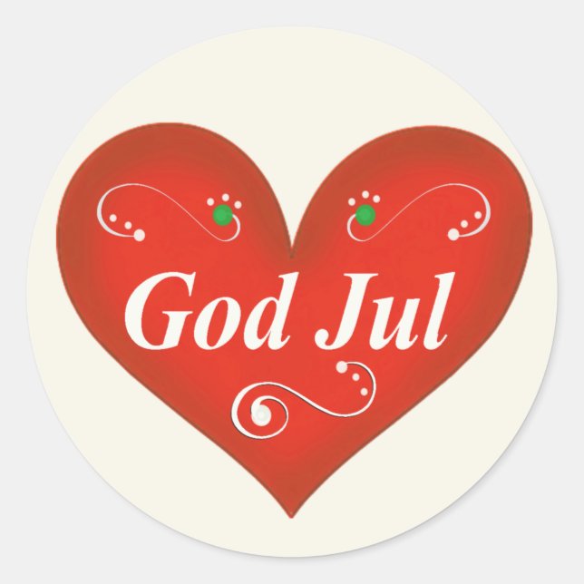 Scandinavian God Jul Christmas Heart Classic Round Sticker (Front)