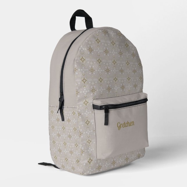 Scandinavian Gold and Tan Mandala Pattern Printed Backpack (Back Corner Left)