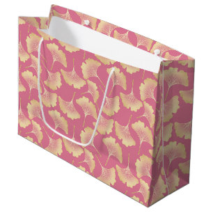 Scandinavian Gold Ginkgo Botanical Pink Pattern Large Gift Bag
