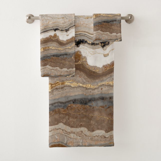 scandinavian granite brown grey beige marble bath towel set (Insitu)