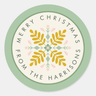 Scandinavian Green and Gold Christmas Wreath Classic Round Sticker