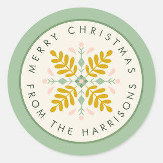 Scandinavian Green and Gold Christmas Wreath Classic Round Sticker