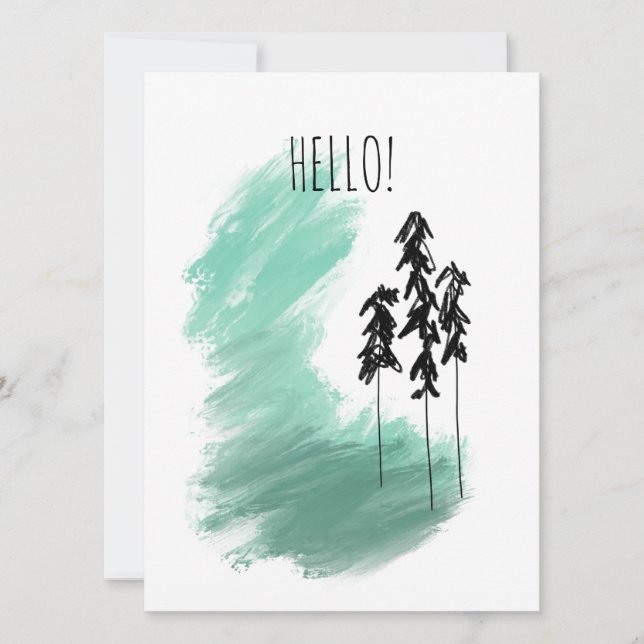 Scandinavian green tree art simple modern mint  card (Front)