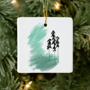 Scandinavian green tree art simple modern mint   ceramic ornament