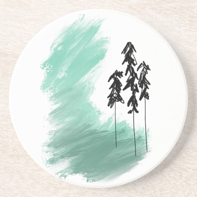 Scandinavian green tree art simple modern mint  coaster (Front)