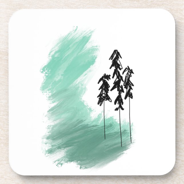 Scandinavian green tree art simple modern mint   coaster (Front)