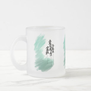 Scandinavian green tree art simple modern mint frosted glass coffee mug