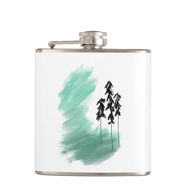 Scandinavian green tree art simple modern mint  hip flask (Front)
