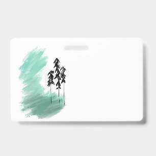 Scandinavian green tree art simple modern mint ID badge