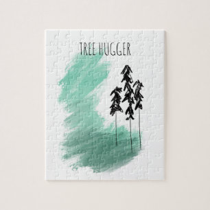 Scandinavian green tree art simple modern mint  jigsaw puzzle