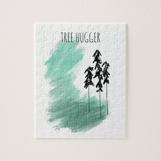 Scandinavian green tree art simple modern mint  jigsaw puzzle (Vertical)