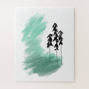 Scandinavian green tree art simple modern mint  jigsaw puzzle