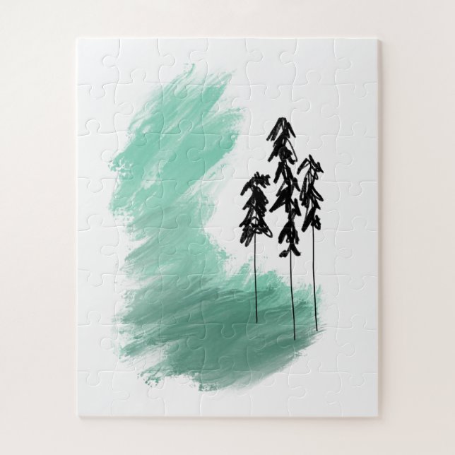 Scandinavian green tree art simple modern mint  jigsaw puzzle (Vertical)
