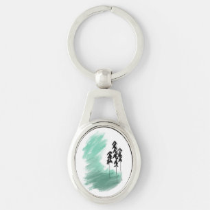 Scandinavian green tree art simple modern mint key ring