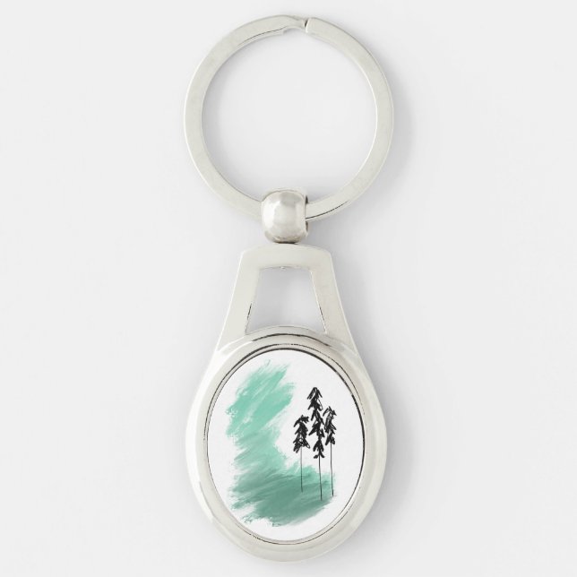 Scandinavian green tree art simple modern mint  key ring (Front)