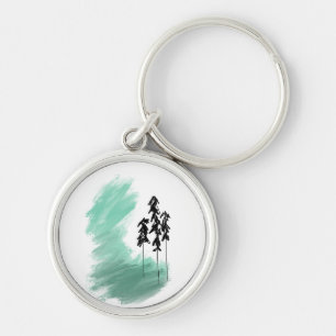 Scandinavian green tree art simple modern mint key ring