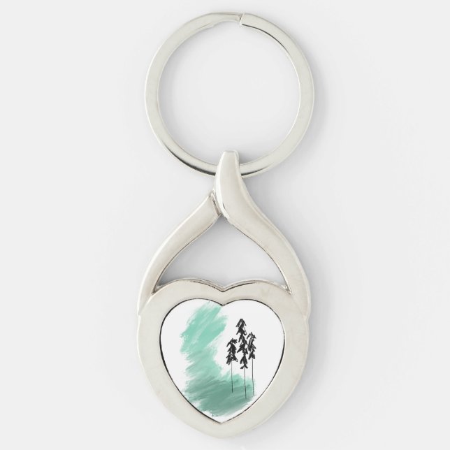 Scandinavian green tree art simple modern mint  key ring (Front)