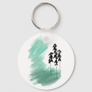 Scandinavian green tree art simple modern mint key ring