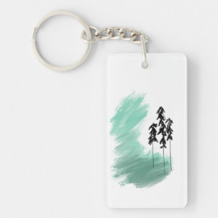 Scandinavian green tree art simple modern mint   key ring