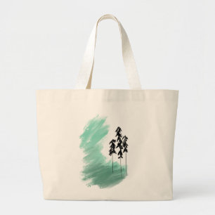 Scandinavian green tree art simple modern mint large tote bag