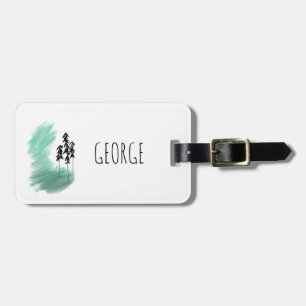 Scandinavian green tree art simple modern mint  luggage tag