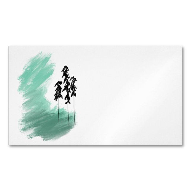 Scandinavian green tree art simple modern mint  	Magnetic business card (Front)