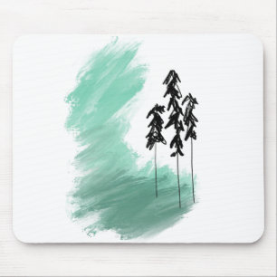 Scandinavian green tree art simple modern mint mouse mat
